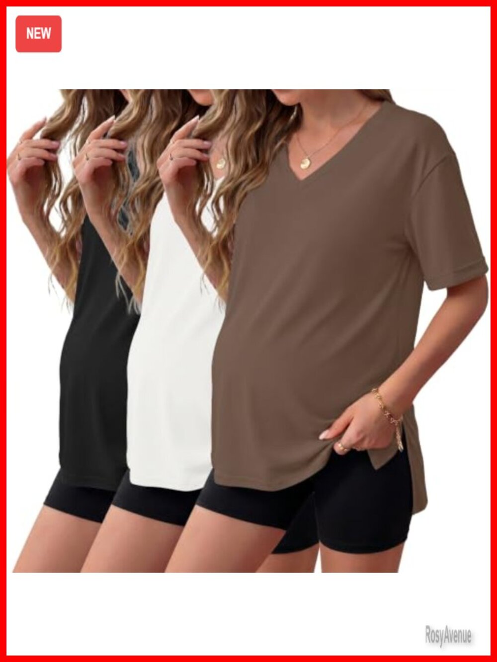 Maternity Shirts 3 Pack Oversized Pregnancy Tops Short Sleeve V Neck Tees